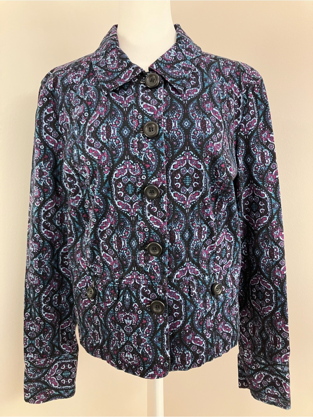 Charter Club Purple & Blue Paisley Button-Front Jacket